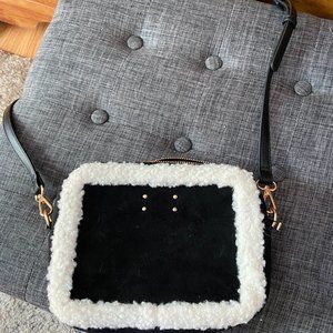 Bearpaw Crossbody in Faux Suede and Sherpa Black and White